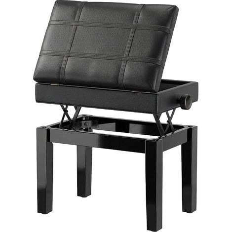 Banc de piano avec rangement dissimulé, tabouret, hauteur réglable, similicuir, noir avec assise confortable et rangement intérieur idéal pour salon, chambre à coucher ou bureau