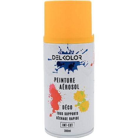 Delkolor Peinture en Aérosol Tous Supports - 300ml Conditionnement: 300ml - Couleur: RAL 1003 JAUNE DE SECURITE