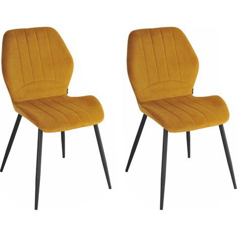 Lot 2 chaises en velours jaune moutarde pieds métal noir - EMILIO 2 (1/5)