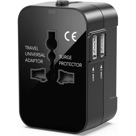 Adaptateur de voyage avec 2 USB, adaptateur de voyage mondial tout-en-un, chargeur universel, adaptateur secteur (1/5)
