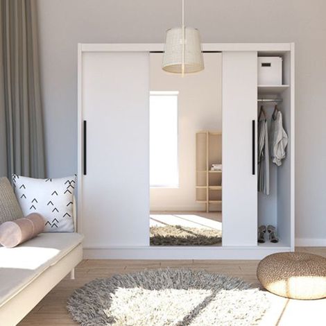 Guardaroba Grande Lesitoto, Armadio Camera da Letto 5 Ripiani, Appendiabiti, Apertura Scorrevole, 205x205h cm Bianco (1/5)