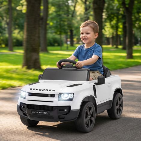 Voiture électrique SUV pour enfants Land Rover Defender 12V, télécommande, suspension, démarrage progressif, vitesse 2,7-4,5 km/h, blanche (1/5)