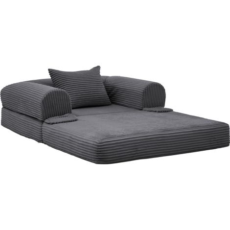 Sofá cama individual convertible de pana gris con cojín, 120 x 85 x 65 cm (1/5)