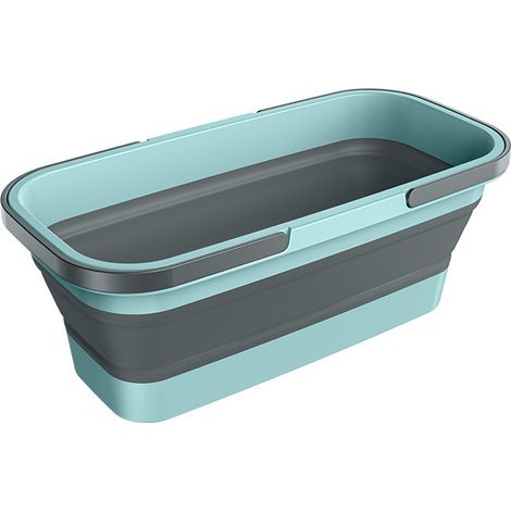 Seau à franges pliable et multifonctionnel, portable, pour rangement, seau rectangulaire simple en plastique, vente en gros (Seau à franges pliable gris-bleu [grand modèle]) (1/5)