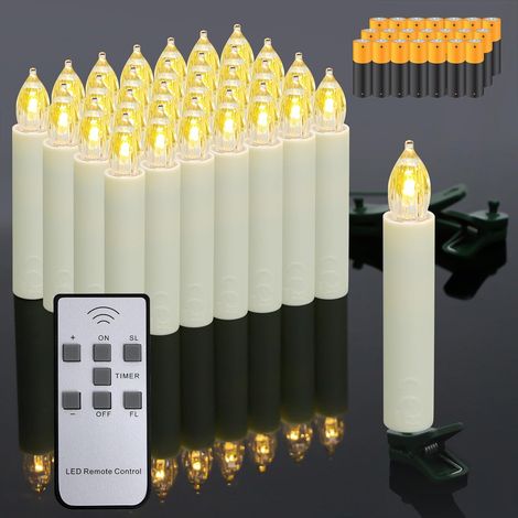 30 stk LED Weihnachtskerzen mit Fernbedienung und Batterien, LED Kerzen mit Timerfunktion, Flammenlose Christbaumkerzen Kabellos (1/5)