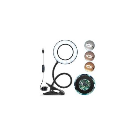 5-fache Vergrößerungslampe, 360° flexible Leselupe, 3 Farben, 10 Helligkeitsstufen, LED-Schreibtischlampe, dimmbare USB-Klemmlampe, Bodenlupe, tragbare, faltbare LED-Schreibtischlampe, Schmucklupe