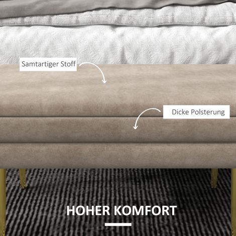 Banquette rembourrée avec coffre de rangement intégré, métal, 79,5 cm x 37,5 cm x 43 cm, couleur sable (1/4)