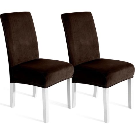 Housses de chaise extensibles en velours marron foncé, lot de 2 (1/5)