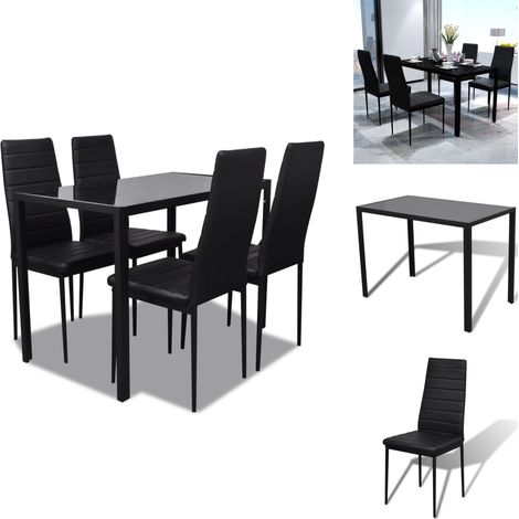 The Living Store Essgruppe Tisch Stühle 5-tlg. Kunstleder Schwarz - Esszimmer (1/5)