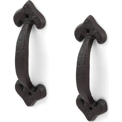 4 Pièces Poignée Porte Coulissante Noire, Poignée de Porte Extérieure en Fer Forgé, Longueur 175 mm, Poignet de Portes Vintage avec Vis, Adaptée aux Remise, Garages, Granges, Placards (1/4)