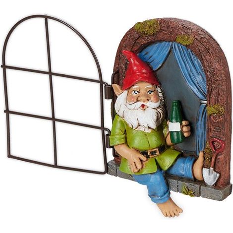 1 décoration arbre, lutin avec fenêtre rabattable, pierre artificielle, résistant aux intempéries, pour jardin