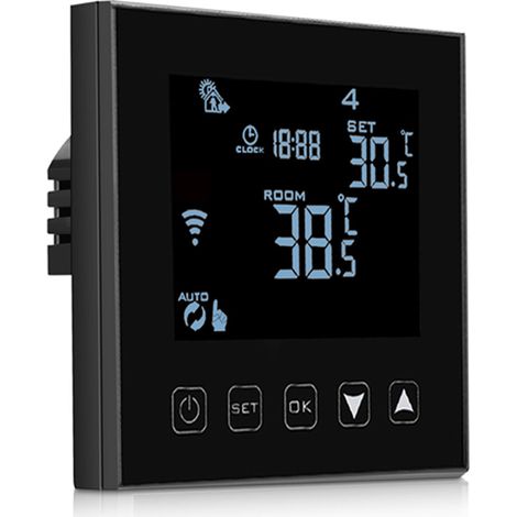 Intelligent Thermostat WiFi Connecté pour Chaudiere gaz/Eau 90-240v,Thermostat de chaudière Programmable Noir (1/5)