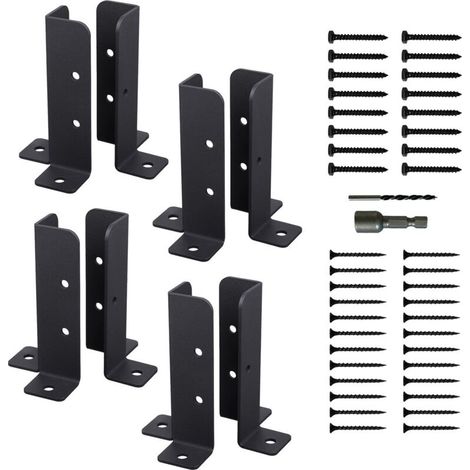 Set mit 8 Zaunpfostenhalterungen, verstellbarer Zaunpfostenbasis mit Schrauben, dicker schwarzer Zaunpfostenstütze, Holzpfählen, Zaun, Metallpergola (1/4)