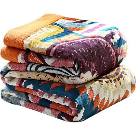 Couverture style bohème - 150 x 200 cm - Avec motifs - En coton tissé - Réversible - Pour regarder la télévision ou sur une chaise, lit simple (1/5)