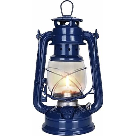 MINKUROW Hurricane Laterne Kerosinlaterne, 25 cm Vintage Led Öllampe Tragbare Outdoor Camping Paraffinlichter Hurricane Tischlampen,Blau