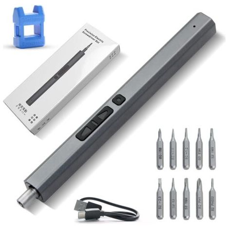 Tournevis de Precision Electrique, 11 en 1 Mini Tournevis électrique Kit Tournevis 350mAh Tournevis Electrique Sans Fil avec 10 Embouts de Précision & Lumière LED Pour Réparer Smartphone PC Lunettes