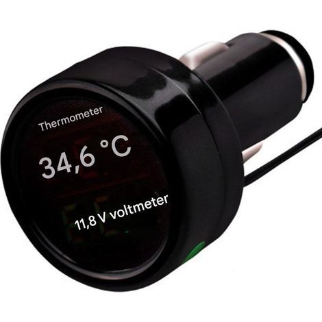 Thermomètre de tension de batterie - Voltmètre et thermomètre numérique automobile - 12 V/24 V CC - Instrument de surveillance et de test deux-en-un - Convient aux voitures. camions et bus - Bicolore (1/5)
