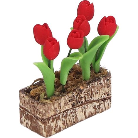 Künstliche Tulpen, Blumenornament, 1:12 Puppenhaus-Gartendekoration, simuliertes Modell, Miniatur-Accessoire, Rot (1/5)