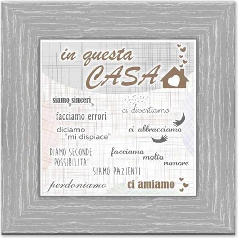 Lupia - Quadro Moderno con mattonella Ceramica stampata, cornice shabby Boston 30x30 cm IN QUESTA CASA cornice Boston Grey