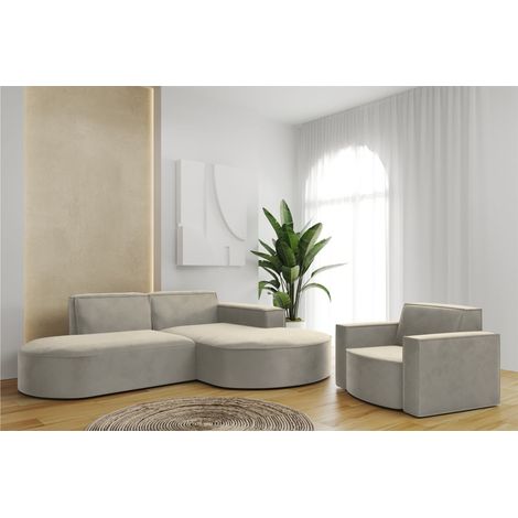 Sofa Set 2-teilig Sessel und Ecksofa PALMA XS Stoff Opera Pearl Ottomane Rechts (1/3)