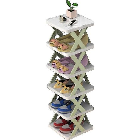 Étagère à chaussures à 5 niveaux pour placard étroit, organisateur de rangement en plastique pour entrée (vert) (1/5)