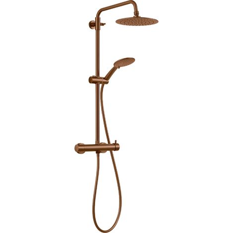 Colonne de douche or rose avec robinet mitigeur 3 positions, pommeau de douche, flexible 150 cm, extensible 92-146 cm (1/4)