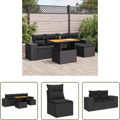 vidaXL Gartenmöbel -  6-tlg. Garten-Sofagarnitur mit Kissen Schwarz Poly Rattan (1/5)