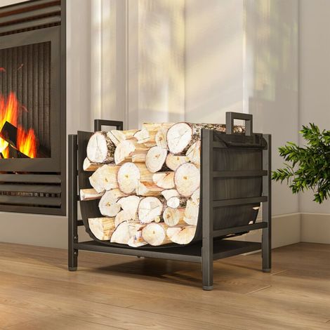 Porte-bûches, range-bûches, avec transporteur amovible, intérieure, 49l x 34P x 44H cm, métal, noirRangement bois de chauffage (1/4)