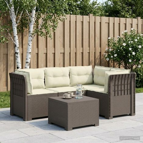 Canapé de Jardin Modulable 4 Places avec Coussins Crème Effet Rotin PP Gris Clair - PANGIVO (1/5)