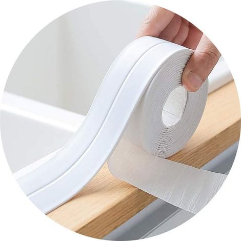 White Silicone Sealant for Bathroom, Sealing Tape for Kitchen or Bathroom, Self-Adhesive Anti-Mold and Leak-Proof Tape Suitable for Many Occasions (3.2m x 3.8cm) (1/5)