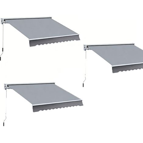 3er-Set  markise, 3,95 x 2,45 m, Sonnenschutz, einfahrbar, mit Handkurbel, Metallrahmen, Polyester, Grau/Weiß