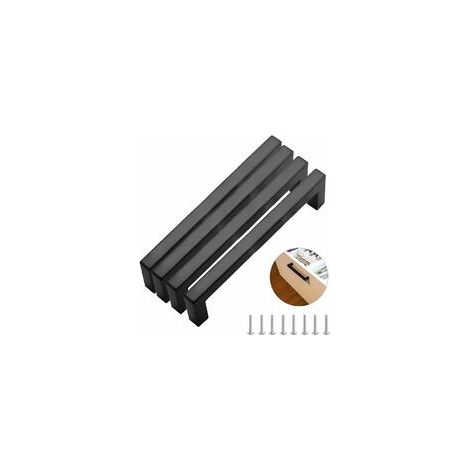 Set mit 4 schwarzen 320 mm Edelstahl-Küchenschrankgriffen im modernen quadratischen Stil, für Schubladen, Schränke und Regale. (1/5)