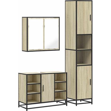 Maison Exclusive - 3-tlg. Badmöbel-Set Sonoma-Eiche Holzwerkstoff
