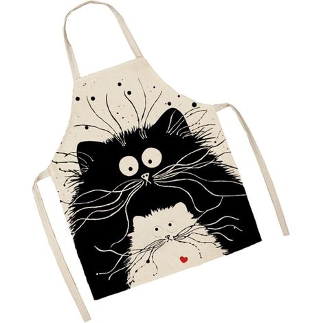 Tablier de cuisine 1 pièce avec chat, motif mignon, tablier tendance, toile de coton résistante, idéal pour griller et cuisiner, 50 x 70 cm (petit) (1/4)