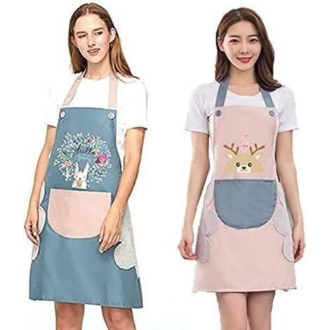 Set of 2 adjustable kitchen aprons (blue and pink) for men and women with 2 pockets for home, restaurant, crafts, garden, barbecue, school, and cafe (1/5)