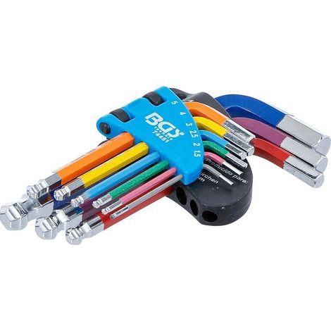 Jeu de Clés Allen Courtes 9 pcs 1,5-10 mm - Six Pans Femelle et Tête Sphérique - Multicolore, Précision et Polyvalence - D-Work (1/5)