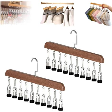 Organizzatore per armadio con 10 clip, salvaspazio, appendiabiti per pantaloni, confezione da 2, stile retrò (1/5)