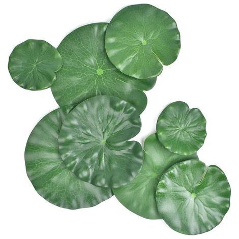 Lot de 8 plantes pour bassin, feuilles de lotus artificielles de 4 tailles différentes, ornements flottants en mousse, feuillage pour bassin, feuilles de nénuphar (1/5)