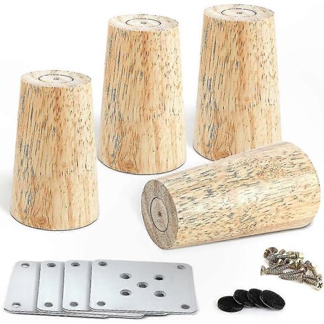 Pieds de meuble en bois x4, hauteur 8cm pour canapé et table basse, kit avec visserie incluse, style équerre (1/5)