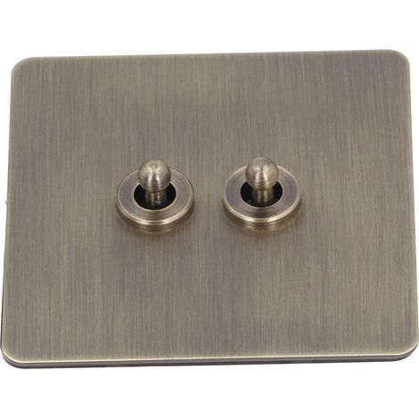 Interrupteur à Bascule à 2 Voies, Panneau en Acier Inoxydable, Texture Bronze Antique, Double Interrupteur à Bascule avec Large Application pour Salon, Chambre à Coucher, Bureau (1/5)