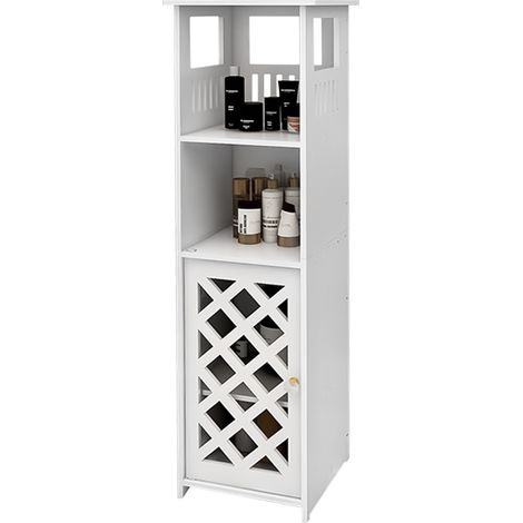 Mueble de baño, mueble de baño, armario de almacenamiento, armario independiente con 1 puerta y estante, armario ahorrador de espacio, para baño, sala, comedor, cocina, blanco (1/5)