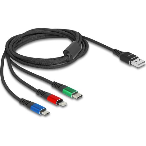 Delock Câble USB USB 2.0 USB-A mâle, USB-Micro-B mâle, Connecteur Lightning , USB-C® 2.00 m noir 901