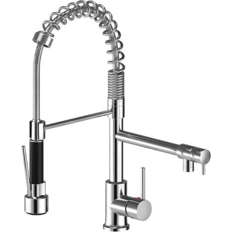 TAISHENGDA-Mitigeur d'évier de cuisine monobloc, laiton chromé, arrivée d'eau chaude et froide, bec pivotant 360°, pommeau extractible, mécanisme rotatif à double fonction de pulvérisation