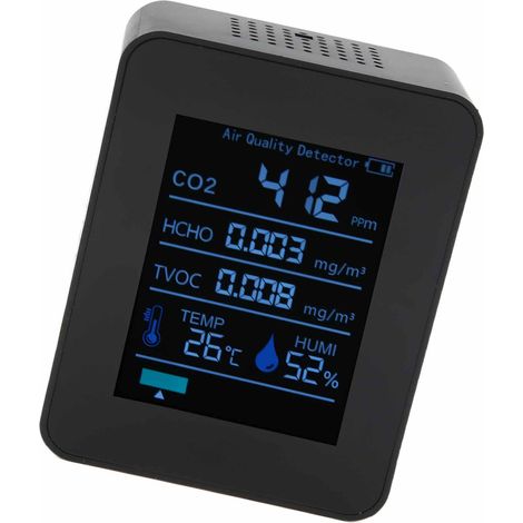 Détecteur de Qualité d'Air Bluetooth ZNAZ2CO3TB 5 en 1 Moniteur Multifonction CO2 Température Humidité pour Bureau Maison (Noir) (1/5)