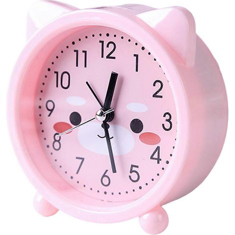 Réveil chaton rose avec oreilles, conçu spécialement pour la décoration des chambres d'enfants et l'apprentissage autonome. (1/5)