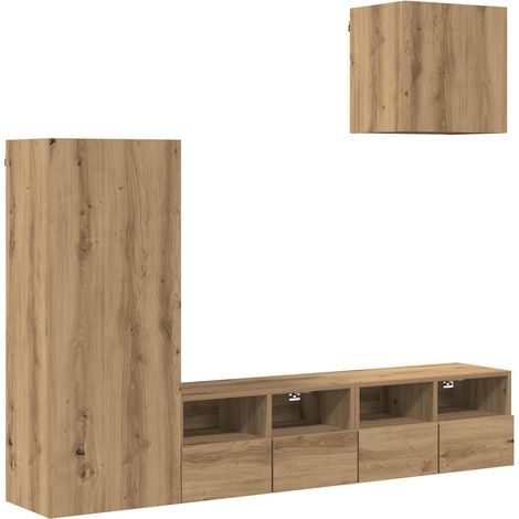 Unità per TV a Muro 4 pz Mobile TV Armadietto TV Rovere artigianale Legno multistrato (1/5)