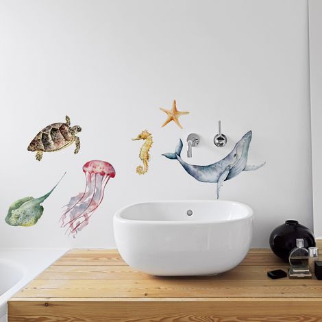 Sticker autocollant décoratif pour chambre d'enfant, animaux de la mer, style aquarel, 68 cm X 24 cm. Décorez votre pièce avec ce magnifique sticker (1/2)