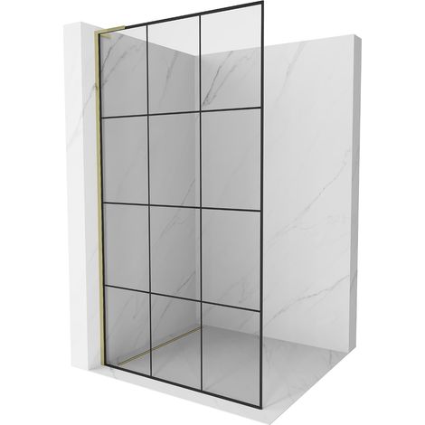 Mexen Kioto L Duschwand Walk-in 100 x 200 cm, schwarzes Muster, gold - 800-100-103-50-77
