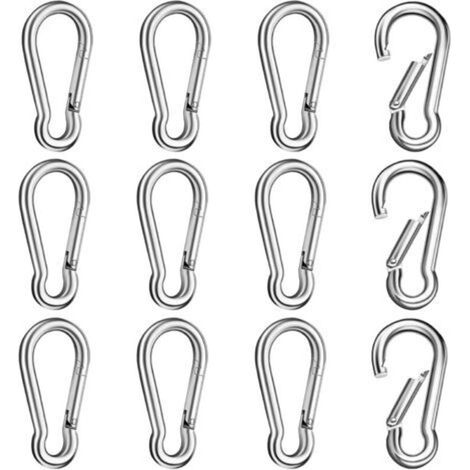 12 pièces Mousqueton en acier inoxydable 304, Fermeture à ressort avec mousqueton, robuste sans œillet Crochets de ressort, pour Sports, clé à gratter, Chiens de Serrure