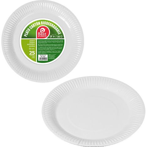 Pack de 25 assiettes en carton blanc ø23cm Best Products Vert (1/3)